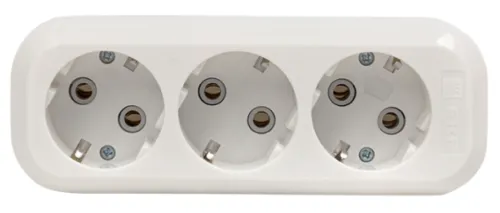 Блок розеток EKF / ЕКФ PROxima Эксперт, 3 гнезда 16А 3.5кВт с заземляющими контактами, белый AKB16-3 / колодка электрическая для удлинителя