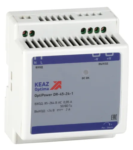 Блок питания КЭАЗ OptiPower DR-45-24-1, 45Вт, 264/24В, 2А