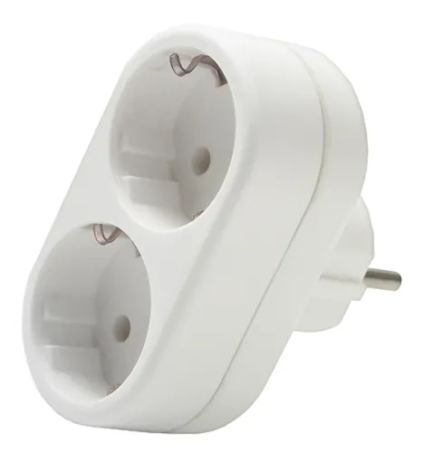 Разветвитель электрический сетевой DOMTOK / Домток плоский с заземлением, 2 розетки, 250В 3500Вт, белый, 2653 / двойник