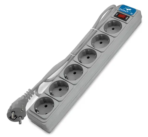 Сетевой фильтр DOMTOK 10А 5м 2200Вт 6 гнезд серый 2520