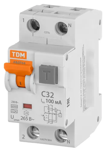 Дифференциальный автомат TDM Electric 64, 1Р+N, SQ0205-0007