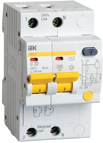 Дифференциальный автомат IEK АД-12, MAD10-2-032-C-100, 32А, 2P