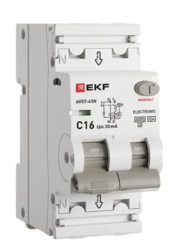 Дифференциальный автомат EKF PROxima АВДТ-63N 1P+N 16А 30мА 6кА