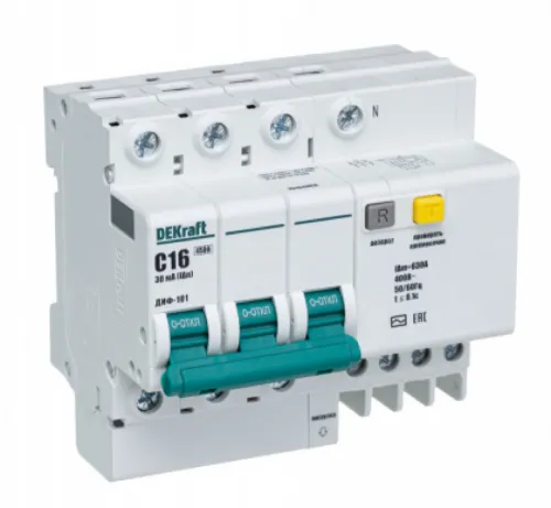 Дифференциальный автомат DEKraft ДИФ-101 3P+N 16А 30мА 15184DEK