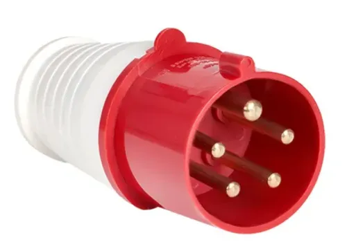 Вилка силовая кабельная EKF / ЕКФ 015 переносная прямая из самозатухающего пластика, красная, 3Р+РЕ+N 16А 380В IP44, ps-015-16-380 / электрика