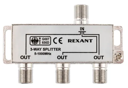 Сплиттер телевизионный REXANT, под F разъём, 3 выхода, 5-1000МГц