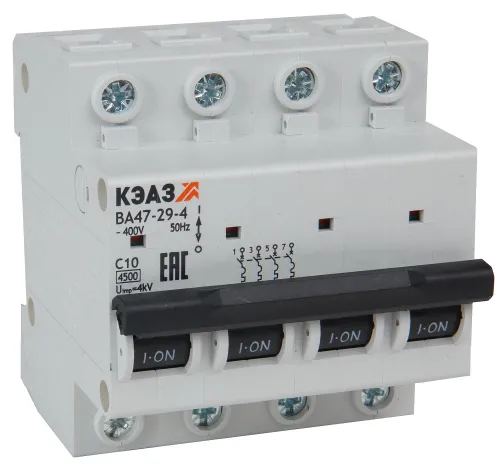 Автоматический выключатель КЭАЗ ВА47-29-4C16-УХЛ3, 4P 16А характеристика C, 4.5кА, 318331 / электроавтомат