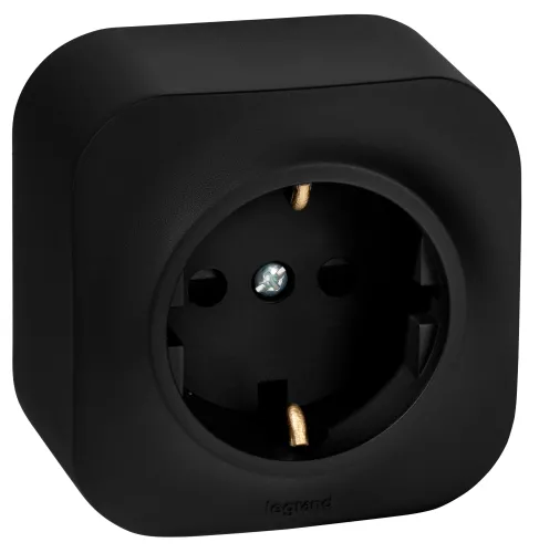 Розетка штепсельная Legrand Quteo, 16А, 250В, IP20, черный, 782476