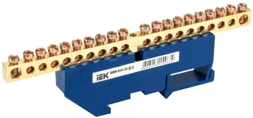 Шина нулевая IEK ШНИ-6х9-20-Д-С синий изолятор 1×20 100А