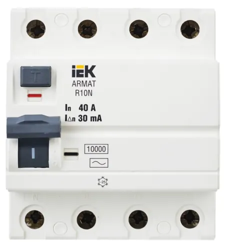 УЗО IEK Armat ВДТ 4-полюсный, 40А 30мА, IP20, AR-R10N-4-040C030