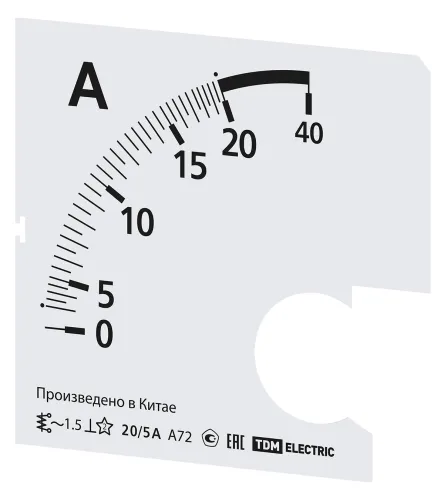 Шкала сменная для амперметра TDM Electric Ш72 20/5А-1.5