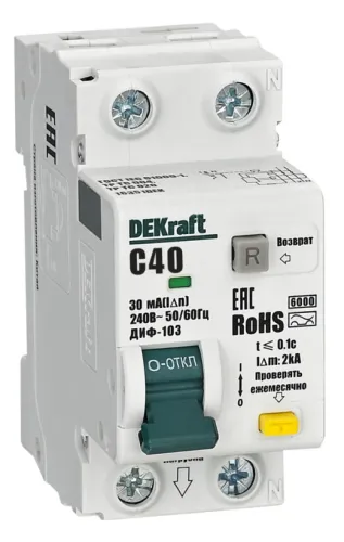 Дифференциальный автомат DEKraft ДИФ-103, 1P+N 40А 30мА