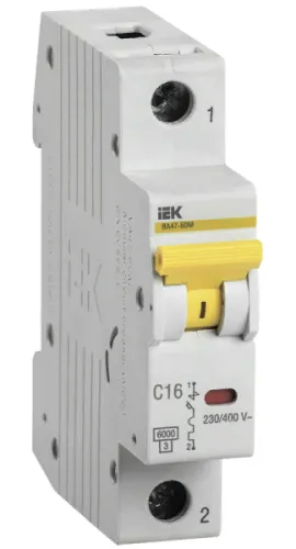 Автоматический выключатель IEK / ИЭК ВА47-60M, 1Р 16А характеристика С 6кА, MVA31-1-016-C / электроавтомат