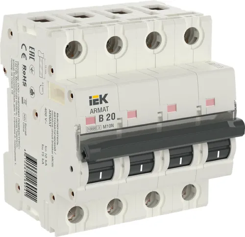 Автоматический выключатель IEK Armat M10N, 4P 20А, B, 10кА