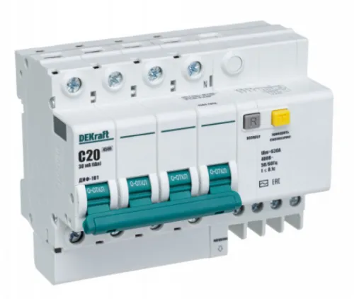 Дифференциальный автомат DEKraft ДИФ-101 4P 30мА 20А 4.5кА