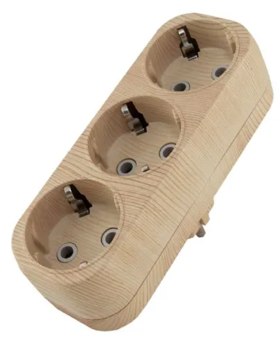 Разветвитель электрический сетевой TDM Electric / ТДМ Электрик Эко плоский с заземлением, 3 розетки 16А сосна, SQ1806-0076 / тройник для розетки