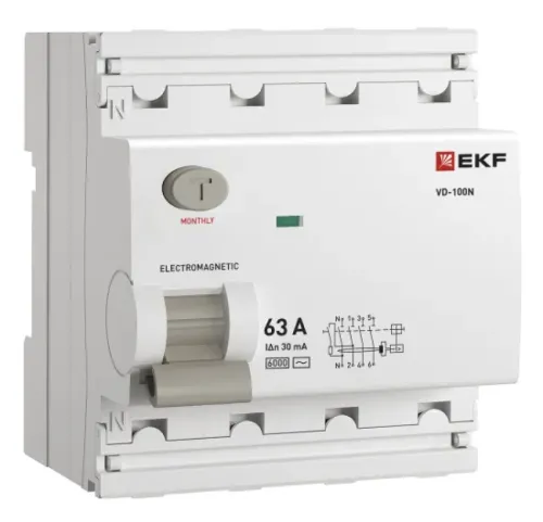 Дифф. автомат EKF PROxima ВД-100N 4P 63А 30мА тип AC E1046M6330