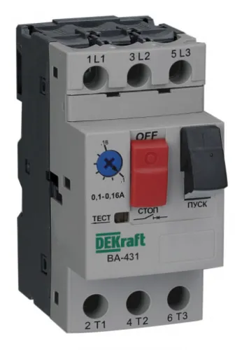 Пускатель DEKraft ВА-431 3 полюса, 690В, 6.3А, 100кА IP20