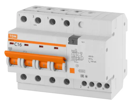 Дифференциальный автомат TDM Electric АД14 4P 16А 100мА SQ0204-0031