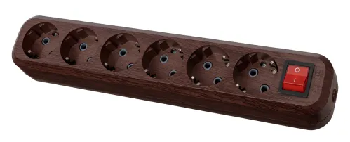 Блок розеток TDM Electric / ТДМ Электрик Эко, 6 гнезд 16А 3.5кВт с заземлением и выключателем, бук SQ1806-0072 / колодка электрическая для удлинителя