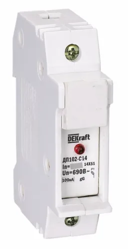 Держатель предохранителя DEKraft / ДеКрафт ДП-102 C10 со световой индикацией под DIN-рейку, 1P 32А, переменный (АС), 550В, IP20 / электрика