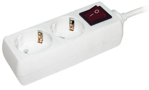 Удлинитель бытовой IEK / ИЭК У02К, ПВС 3х1мм2 с заземлением и выключателем, 16А 250В IP20, 3 метра 2 розетки белый, WYP10-16-02-03-ZK-N