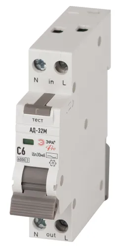 Дифф. автомат ЭРА PRO DM32E2C06AC30 1P+N 6A 30mA, Б0058976