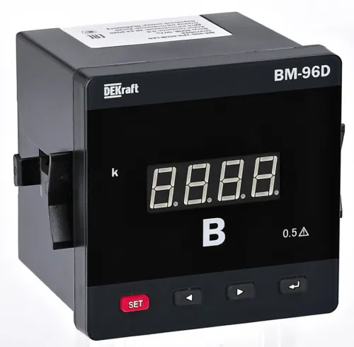 Вольтметр DEKraft ВМ-96D цифровой, трехфазный, на панель, черный