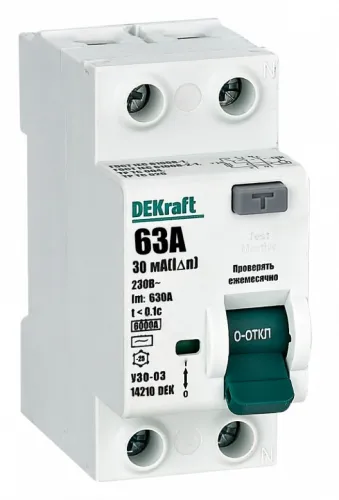 УЗО DEKraft УЗО-03 63А 30мА IP20 AC 2P белый 14210DEK