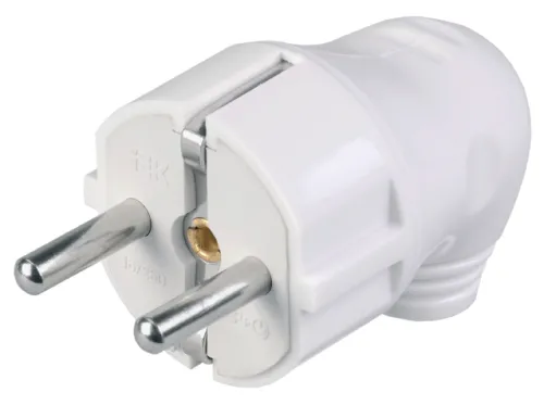 Вилка электрическая IEK / ИЭК ВПу11-01-Ст разборная угловая с заземляющим контактом белая, 16А, EVP11-16-01-K01 / электрика