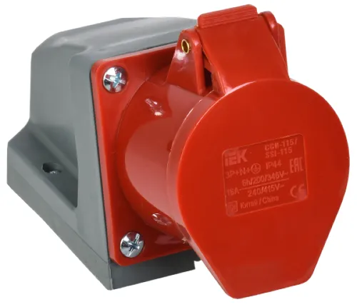 Розетка силовая IEK ССИ-115, красная, 16А, 3P+PE+N, IP44