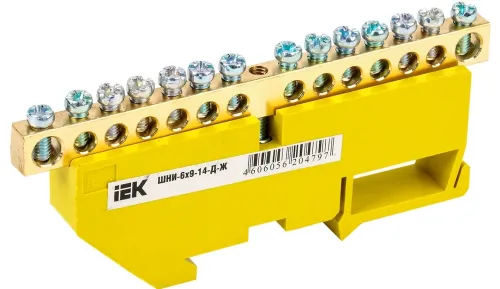 Шина IEK ШНИ-6х9-14-Д-Ж, латунь, 14 соединений, 100А