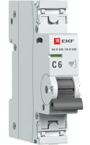 Автоматический выключатель EKF / ЕКФ ВА47-63N PROxima, 1Р 6А характеристика С 6кА, M636106C / электроавтомат