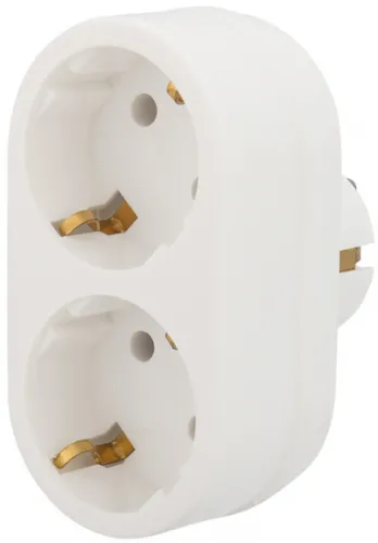 Разветвитель электрический сетевой REXANT / Рексант с заземлением, 2 розетки 16А белый, 11-1075 / двойник