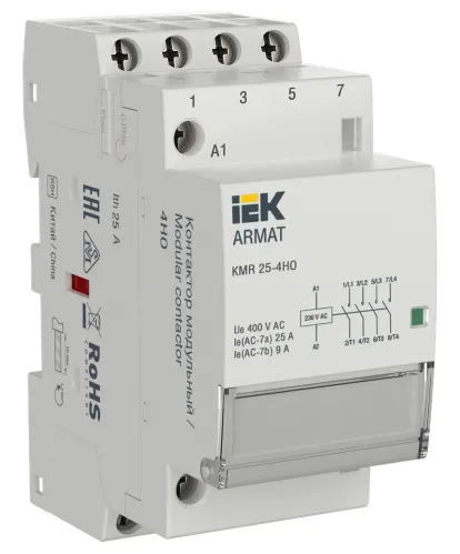 Контактор модульный IEK KMR Armat 25А 230В AC 4НО