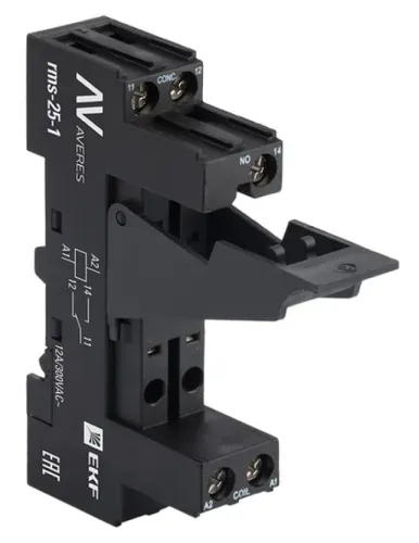 Разъем EKF / ЕКФ Averes РM slim 25/1 для крепления промежуточного реле на DIN-рейку, из пластика, черный, до 12А, IP20, 42.5мм / электрика