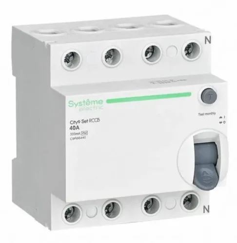 Устройство защитного отключения Systeme Electric / Систем Электрик City9 Set четырехполюсный, в пластиковом корпусе, белый, 40А 6кА 300мА, тип АС, IP20, C9R66440 / УЗО