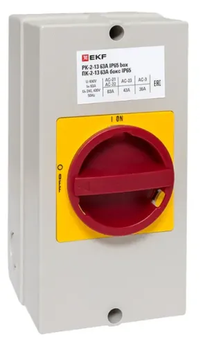 Переключатель кулачковый EKF / ЕКФ PROxima ПК-2-13, двухпозиционный в пластиковом боксе, с блокировкой, 400В 63А 3 полюса, IP65 / электрика