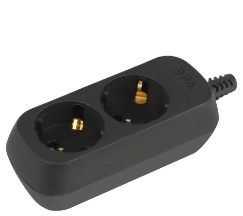 Блок розеток ЭРА KX-2e-B, 2 гнезда 16А 3500Вт IP20, черный