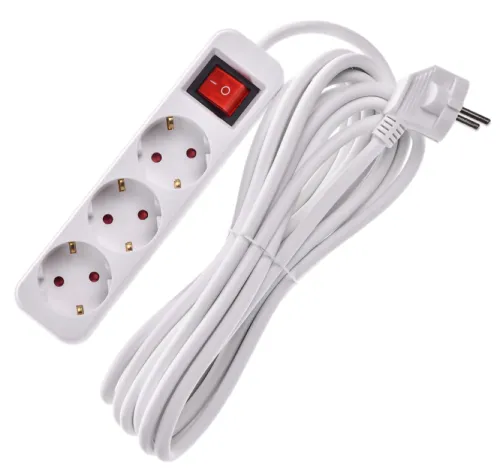 Удлинитель бытовой IEK UMA У03К, 2P+PE, 16A, 5м, белый