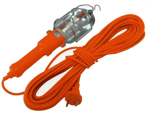 Светильник переносной TDM Electric / ТДМ Электрик УП-2Р с круглой вилкой, в корпусе из металла и пластика, оранжевый, 5м, 60Вт, 230В, Е27, IP20 / фонарь