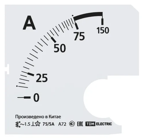 Шкала сменная амперметра TDM Electric Ш72 75/5А-1.5 А72 Х/5А, 72х72мм