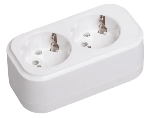 Блок розеток IEK / ИЭК Classic К02, 2 гнезда 16А 3.5кВт 250В с заземляющими контактами, белый KYP11-16-02-00-Z / колодка электрическая для удлинителя