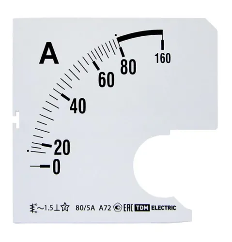 Шкала сменная для амперметра TDM Electric / ТДМ Электрик Ш72 80/5А-1.5 для А72 Х/5А, измерительная, белая, 72х72мм, класс точности 1.5 / аксессуары для измерительных приборов