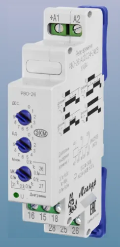 Реле времени Меандр РВО-26, 8А, 2СО, 240В, белый