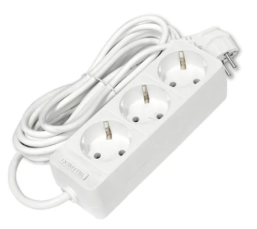 Удлинитель бытовой DOMTOK / Домток Лидер с заземлением, 2200Вт IP20, 5 метров, 3 розетки белый, 2376