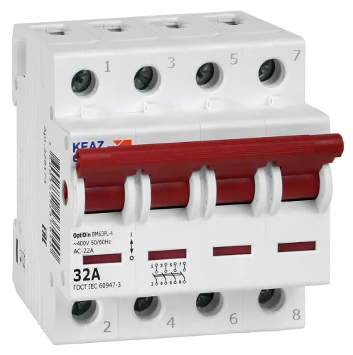 Выключатель нагрузки КЭАЗ OptiDin BM63PL-432-УХЛ3, 4P 32A, 328174