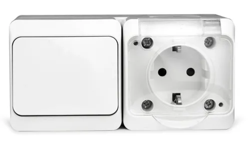 Блок TOKOV ELECTRIC Nix розетка и выключатель, белый, IP54