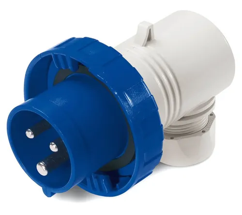 Вилка силовая кабельная DKC / ДКС угловая, из пластика синяя, 32А 2P+E 230В, IP67, DIS2263233 / электрика