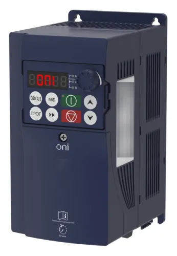 Частотный преобразователь ONI / ОНИ FC-230 со встроенным тормозом, в пластиковом корпусе синий, 200х145х100мм, 9А, 4кВт, 300Гц, 380В, IP20 / электрика